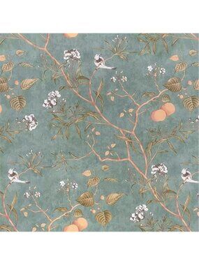 Green Floral Bird Peel Stick Wallpaper Vintage Vinyl Removable Contact Paper